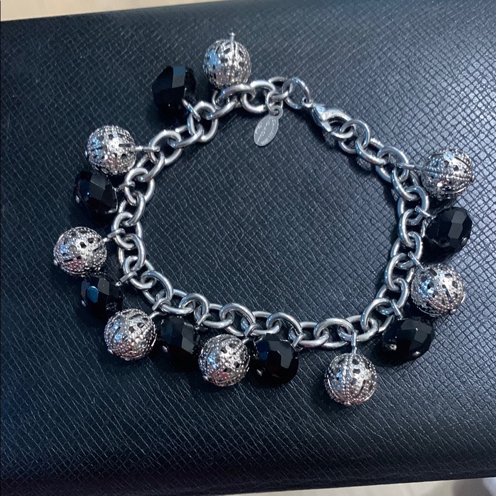 Elegant Silver and Black Charm Bracelet